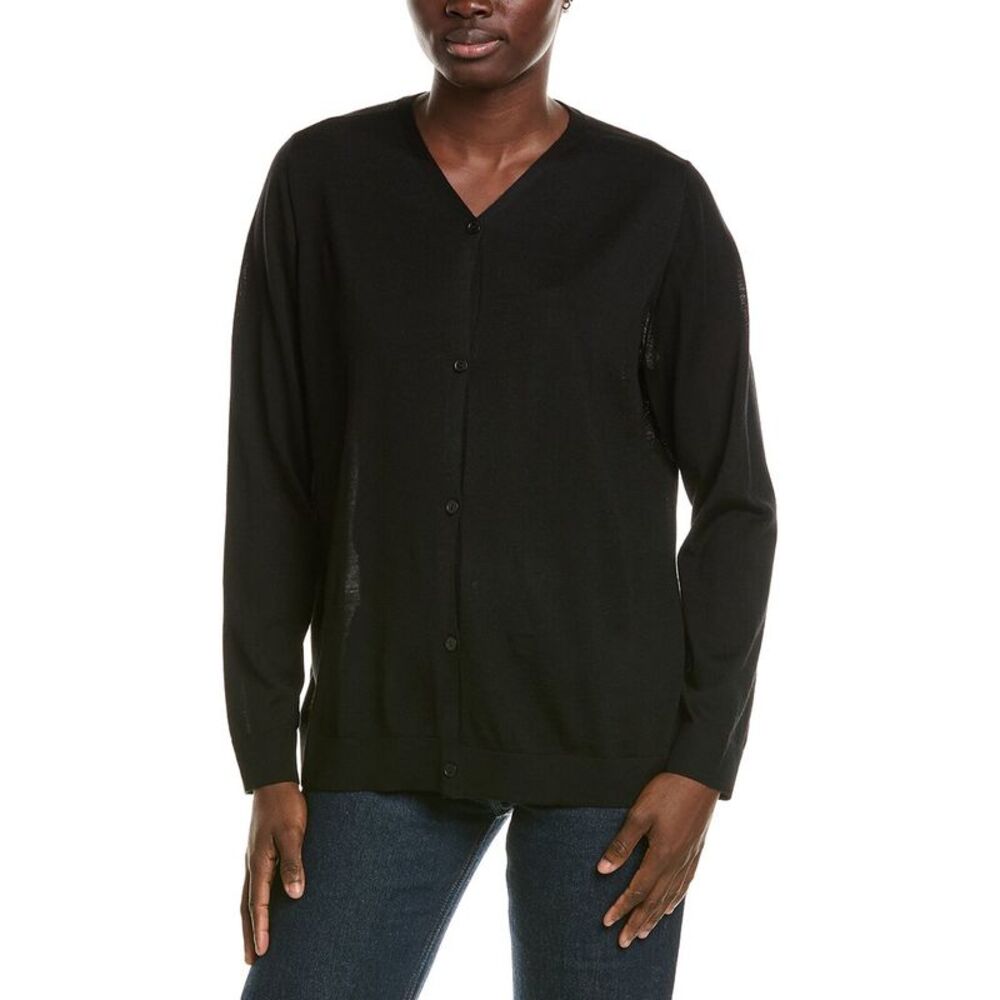 Eileen Fisher Womens V-Neck Wool Cardigan, Black